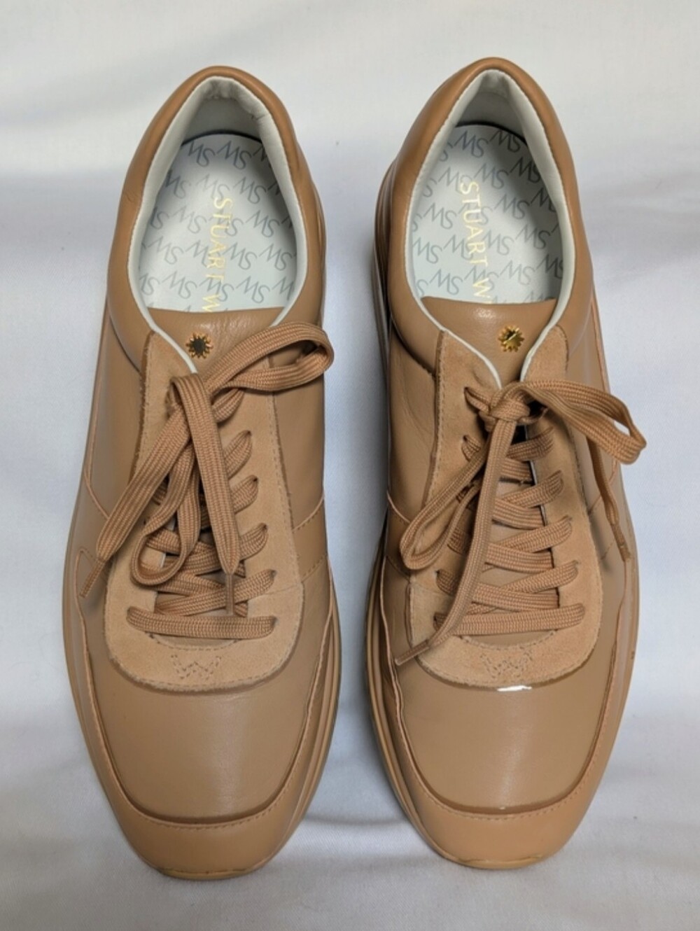 Stuart Weitzman Jaqi Leather Suede Sneakers Beige Women's Size 10